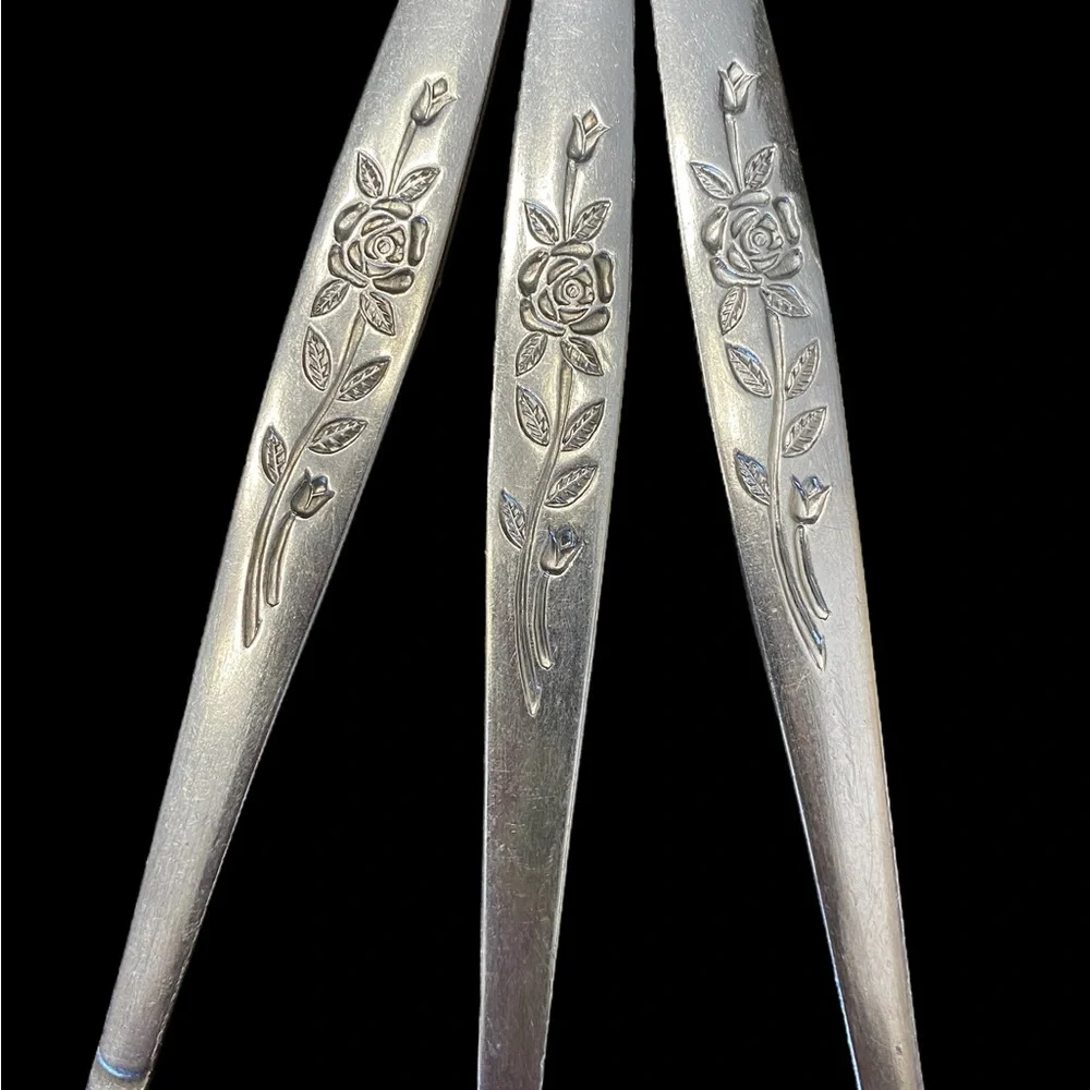 Vintage Mid Century Stainless Steel Rose Spoons Set of 6 Japan